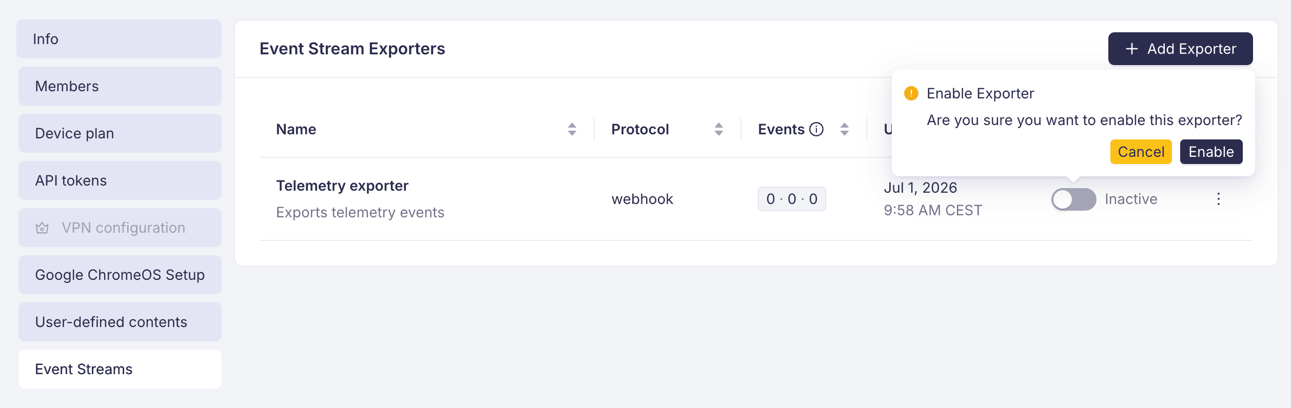 Confirm enabling