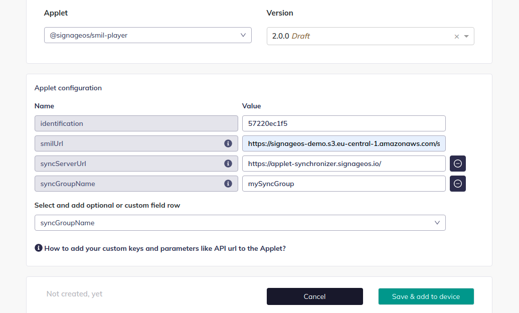 Applet timing configuration