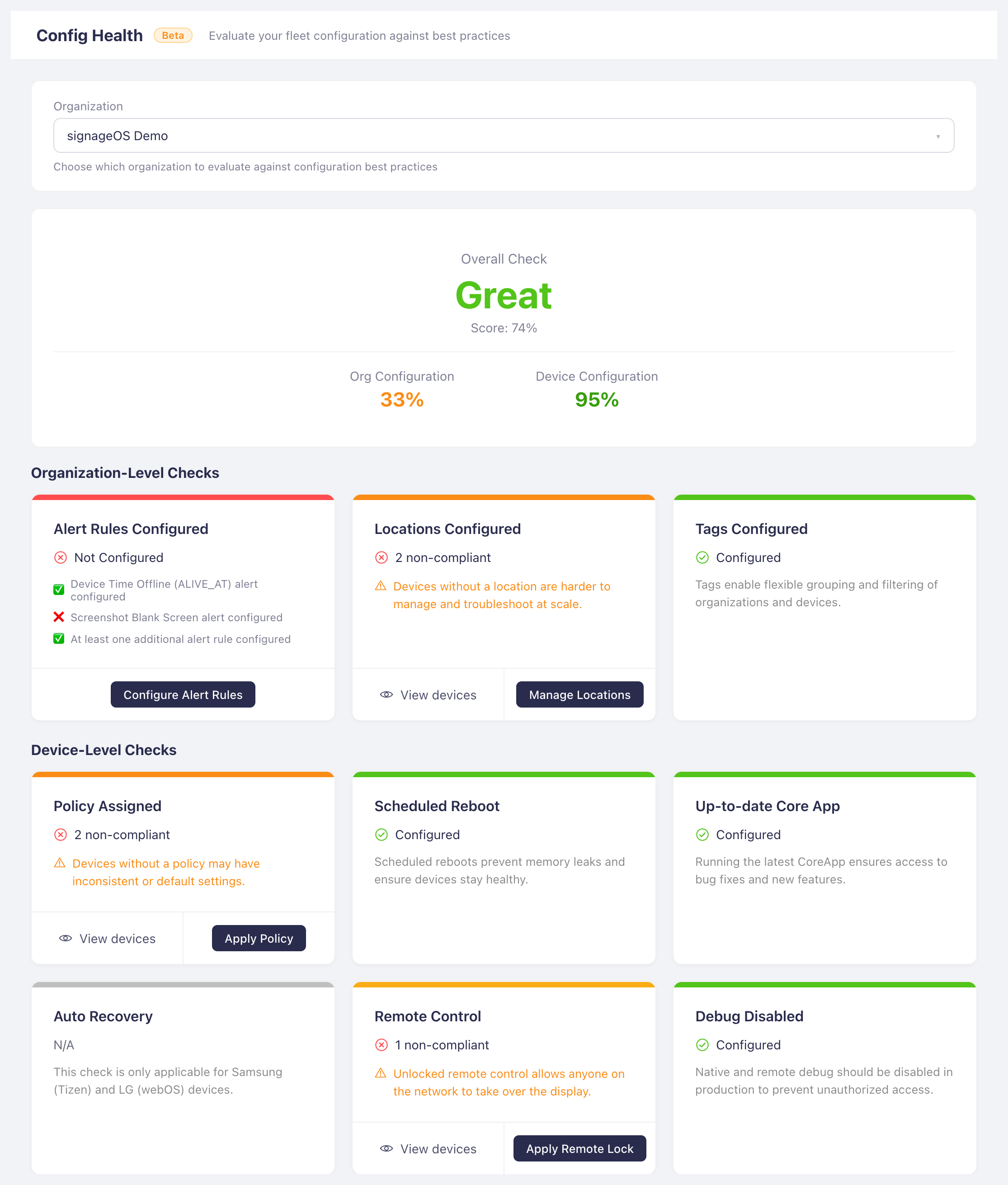 Configuration Check health overview