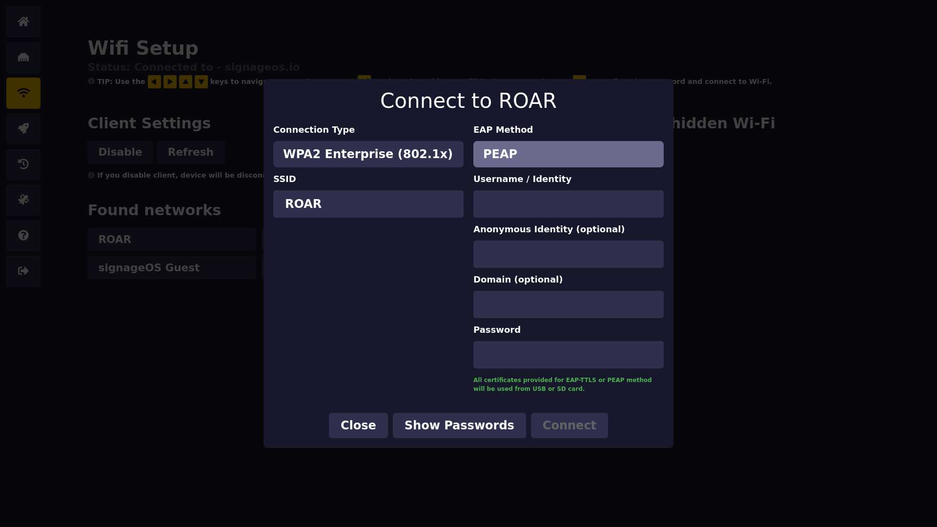 OSD Wi-Fi Enterprise menu