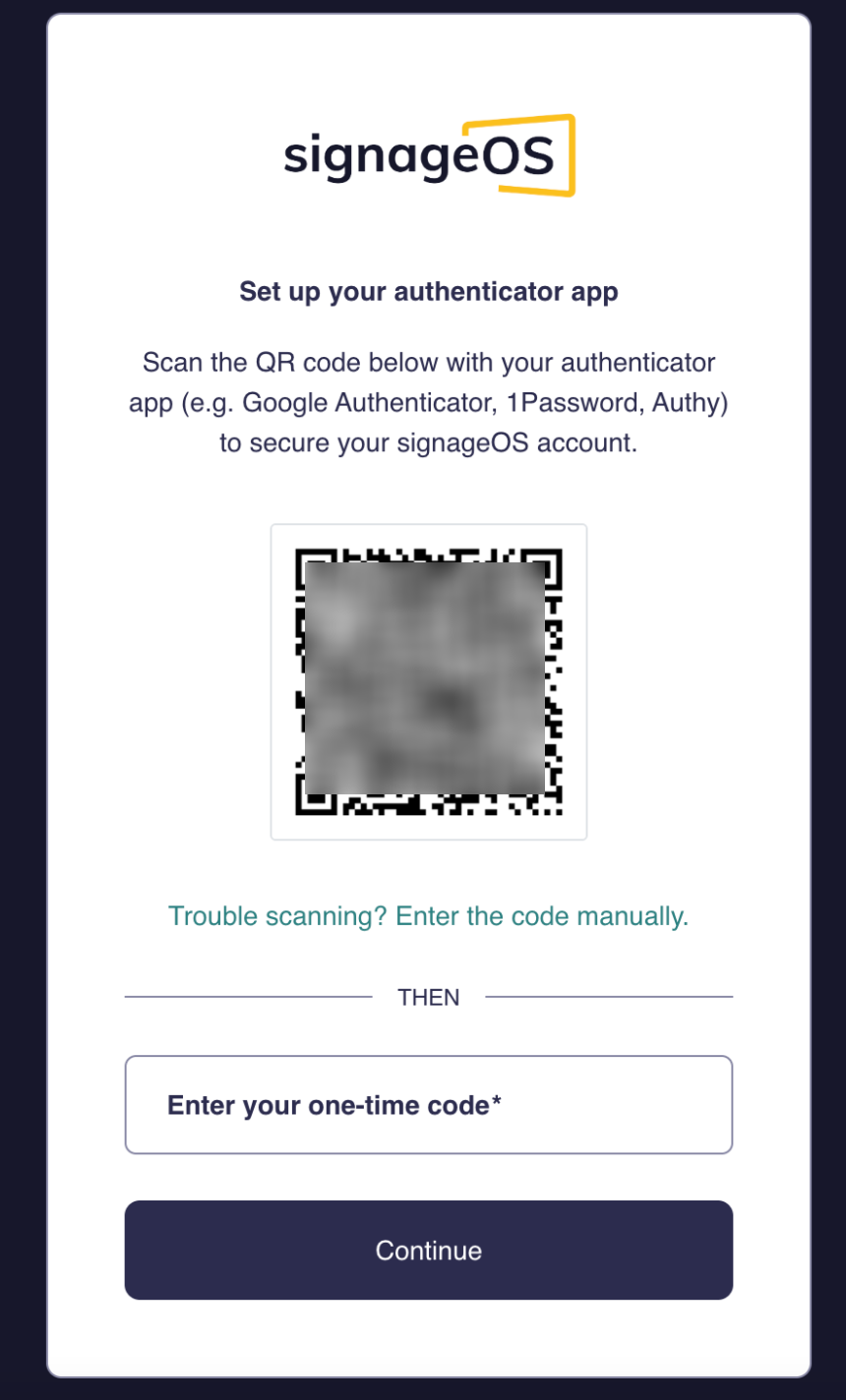 MFA Setup - scanning QR code